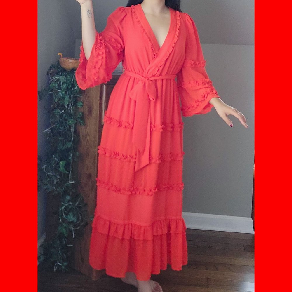 ALEXIS X TARGET DESIGNER DRESS COLLABORATION NEON ORANGE RUFFLED MAXI DRESS, XXS
